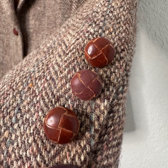 Vintage Harris Tweed Herringbon Blazer Brown Multicolor Woven jJacket Size 8 - Picture 9 of 13